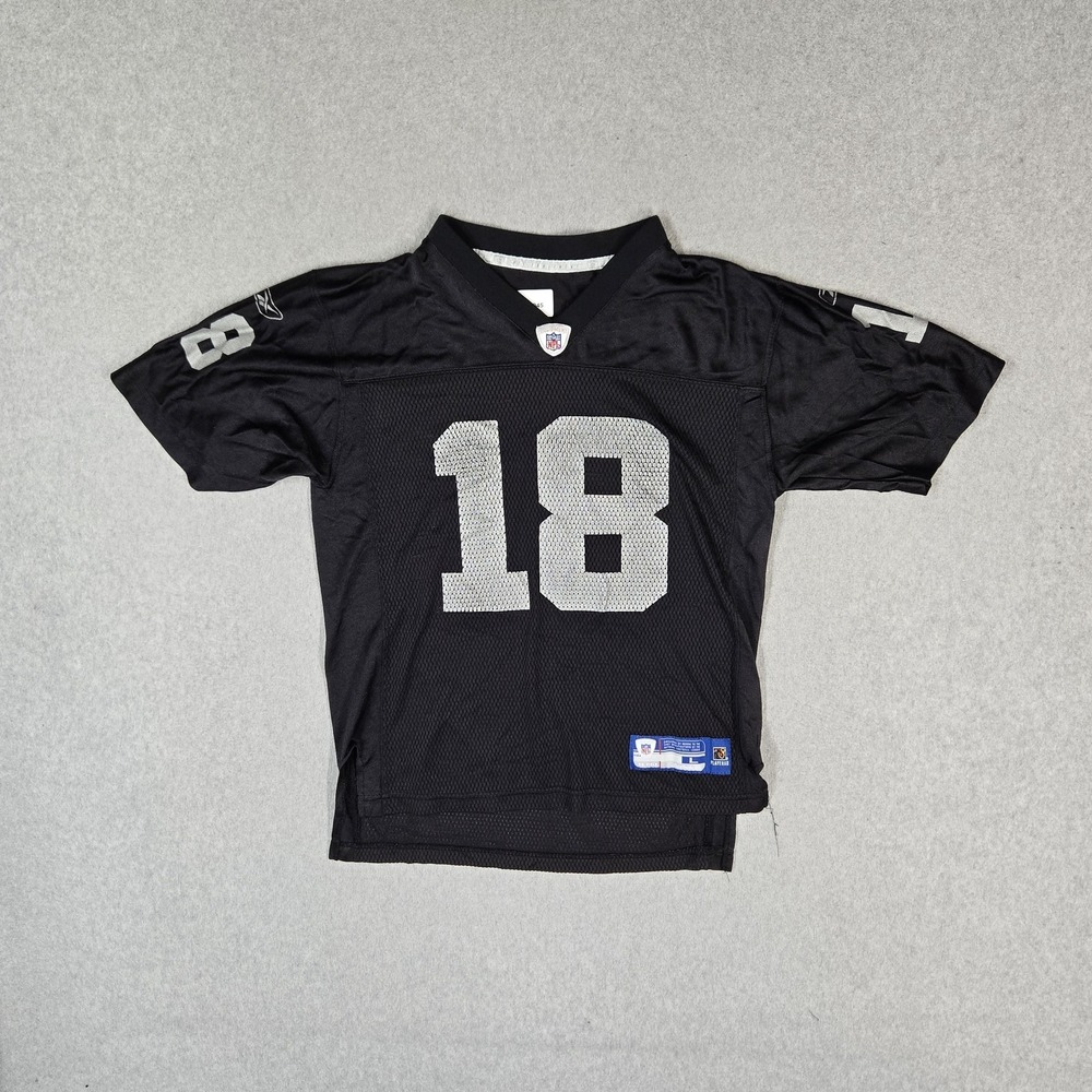 Oakland Vegas Raiders Boys Jersey L Black Reebok Randy Moss 18 Football NFL
